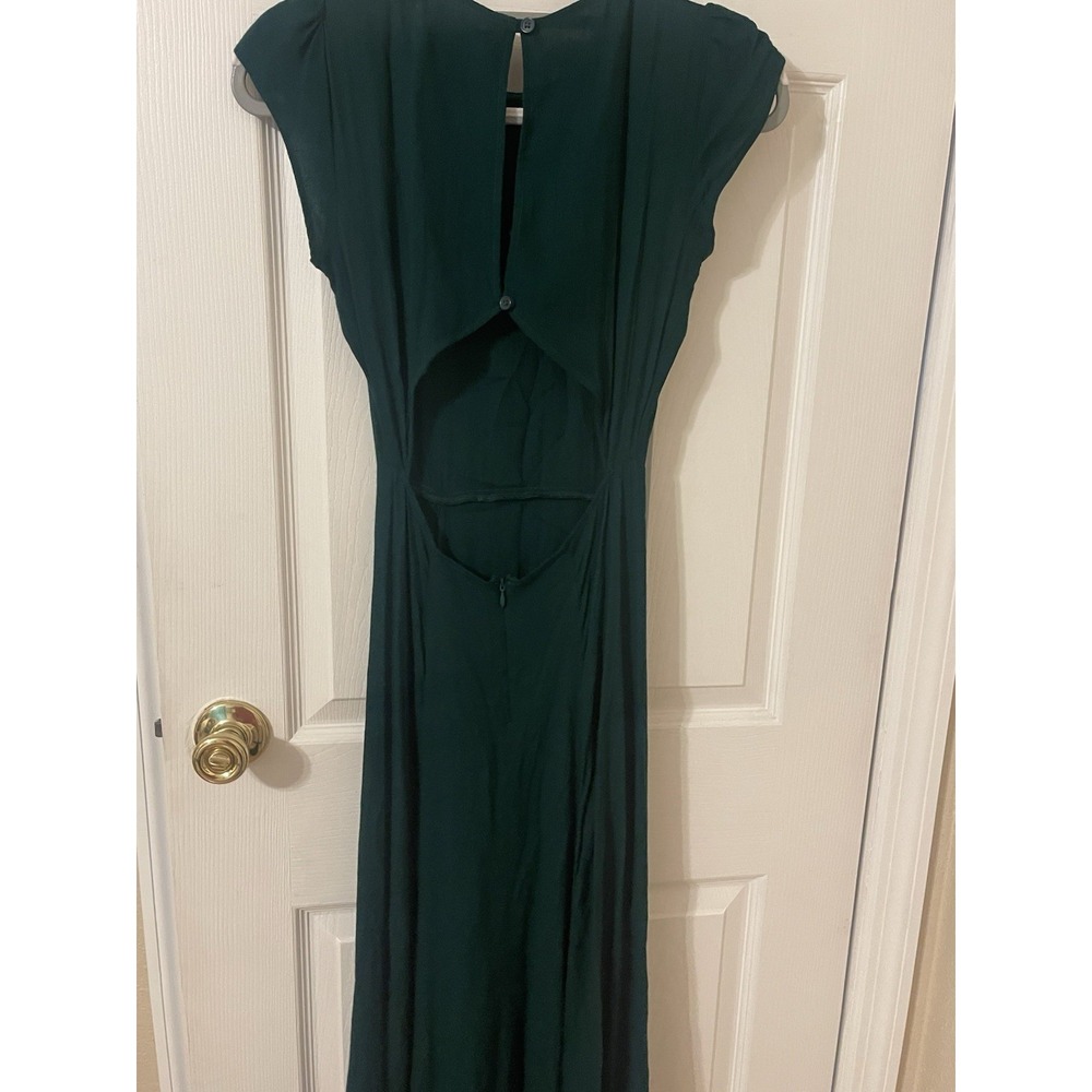 Reformation Gavin in Dark Green Cutout Back Side Slit Crepe Midi Dress  Size 0 - Picture 3 of 13